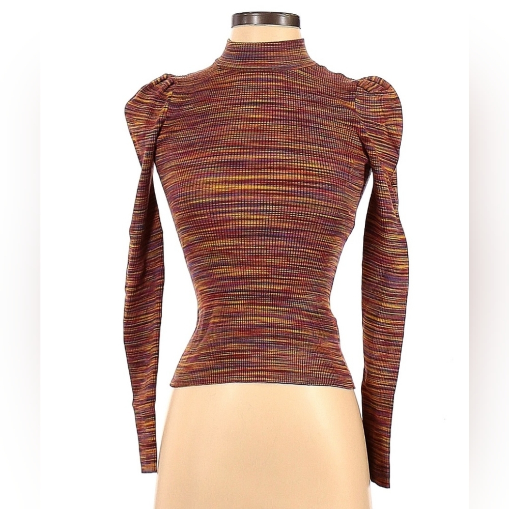 Ronny Kobo turtleneck sweater, size Small, orange blue gold weave